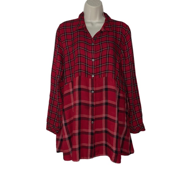 J. Jill Red, Black, and White Plaid Shirt Dress - Picture 2 of 10